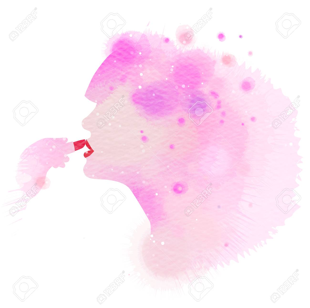 Fashion icon girl silhouette plus abstract water color. Digital art painting.